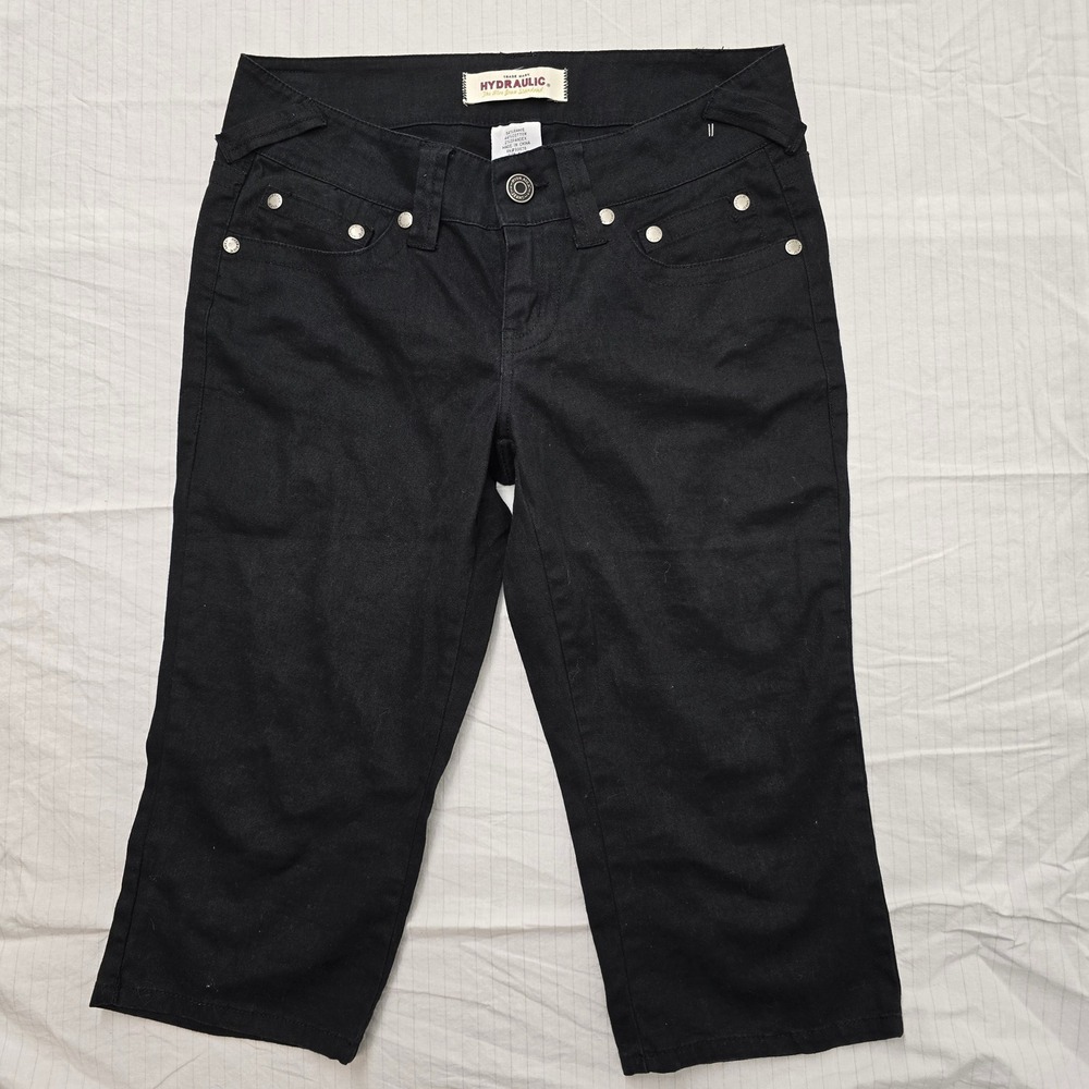 Hydraulic Black Capri Pants Womens 5/6 Low Rise Studded Cropped Denim Trousers